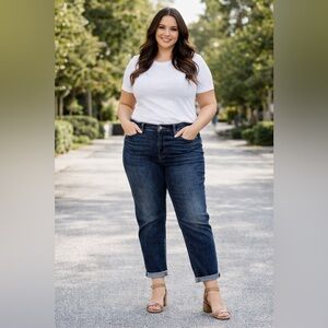 Judy Blue Med Dark Wash Boyfriend Fit Jeans with Stretch Sz 15/32 Mid Rise Denim
